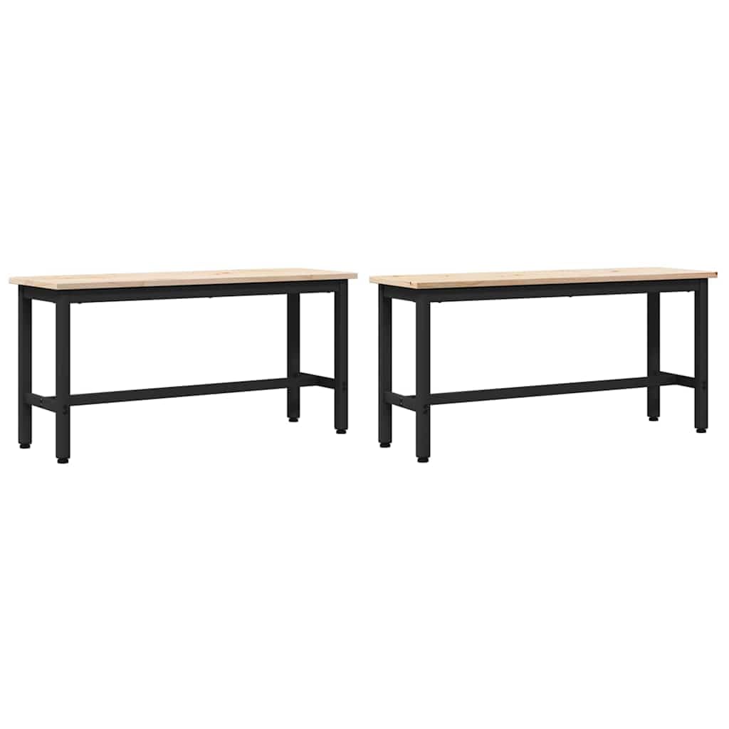 Banco rectangular de pino macizo con soportes de acero negro, 100 x 32,5 x 49 cm, acabado mate, color natural