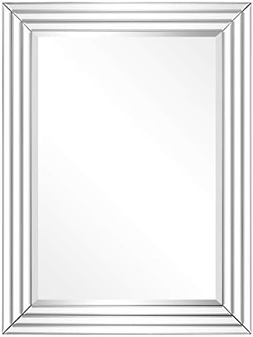 Empire Art Direct 40 x 30 inches Wall Mirror Wall-Mounted Mirrors Solid Wood Frame Covered with Beveled Multi Faceted Bars,Modern Mirror for Bathroom,Vanity,Bedroom,Clear