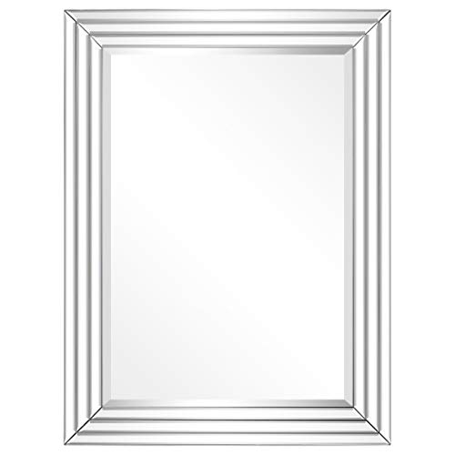 Empire Art Direct 40 X 30 Inches Wall Mirror Wall-Mounted Mirrors Solid Wood Frame Covered With Beveled Multi Faceted Bars,Modern Mirror For Bathroom,Vanity,Bedroom,Clear #TOP22