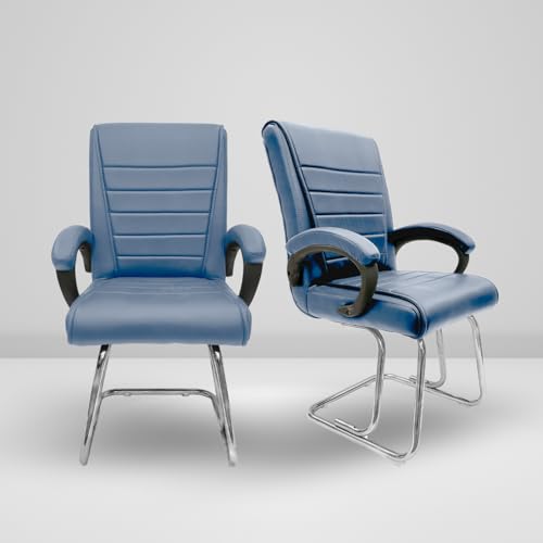 Image of activa Executive Office Visitor Chair | Ergonomic Relax Chair for Study, Home, Reception| Comfortable Cushioned Seat Back, Double Pipe Frame with Arm Rest Guest Seating (2, Grey, Regal)