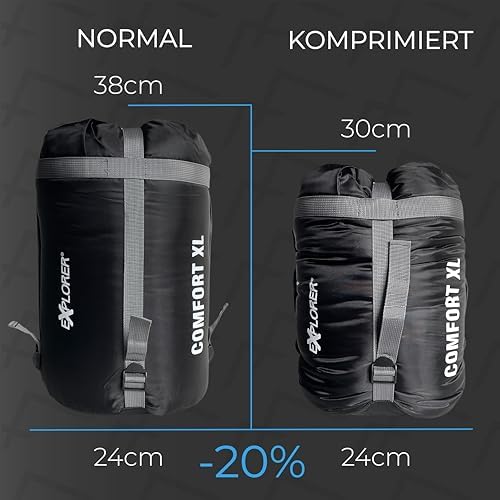 Bild 2 - EXPLORER® Comfort XL Schlafsack -23°C -5°C [350GSM] 3-4 Jahreszeiten Winter Mumienschlafsack für Erwachsene[1900g] 230x85x70cm kombinierbar, ideal für Outdoor, Camping, Trekking und Reisen