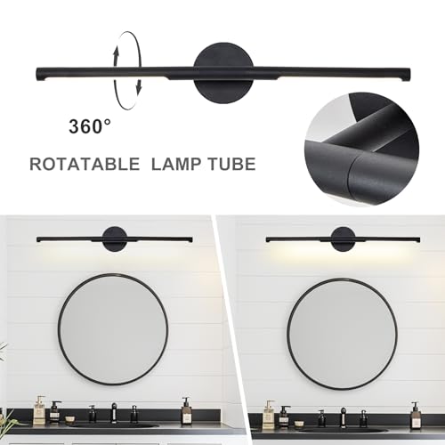 Image of Matte Black Bathroom Light Fixtures Over Mirror 30 Inch, 20W 360 Rotatable Dimmable 4000K Led Vanity Light Bar, Modern Bathroom Vanity Lights Above Mirror