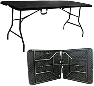 Gr8 Garden Foldable 6ft Heavy Duty Black Rattan Effect Design Folding Catering Camping Trestle Picnic Bbq Party Patio Dining Table