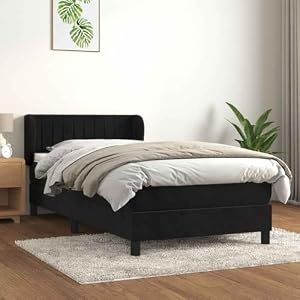Samt Tasche Federkernmatratze Verstellbar Bettrahmen 90x200 cm Schwarz