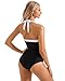 SUUKSESS Women Sexy Tummy Control One Piece Swimsuits Halter Slimming Retro Monokini Bathing Suits Color Block Swimwear(Black White,L)