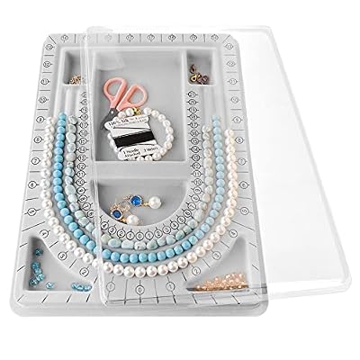 INDIVSHOW The Bead Board with Clear Cover,Grey Flocked,6 Recessed Compartments,3 U-Shaped Channels,Design Boards for Jewelry Bracelet Necklace Making DIY
