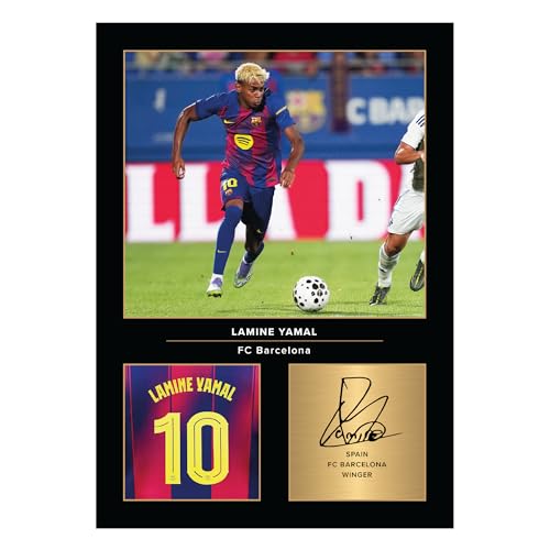 Icons Wall Art Lamine Yamal Barcelona - Fotografía firmada A4 impresa, regalo para aficionados del Barça, reproducida digitalmente, sin marco