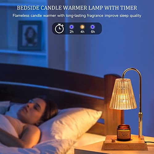 Kolable Candle Warmer Lamp For Jar Candles, Electric Candle Wax Warmer With Timer, Hight/Heat Adjustable,Dimmer,Vintage Crystal Wax Melt For Small Large Size Jar Candles Wooden Base #TOP5