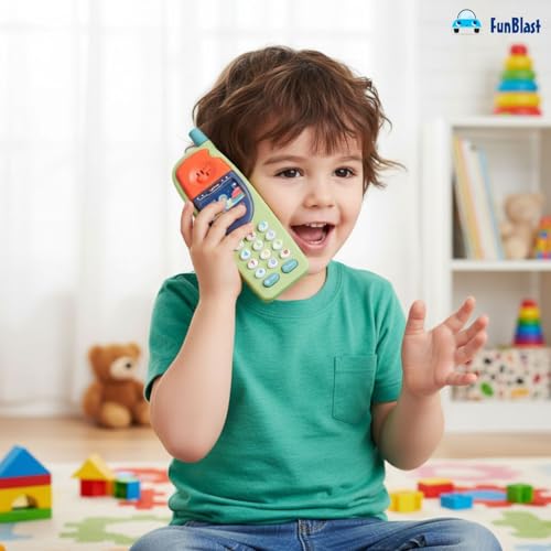 Image of FunBlast Cartoon Musical Mobile Phone for Kids, Mobile with Light & Sound Toys for Babies | Educational Toys for Kids 3+ Years /Boys /Girls-1 Unit (Green-D)