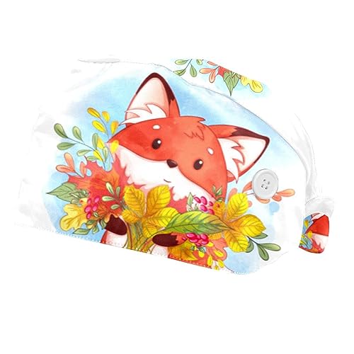 Chapeaux de travail motif renard pour la cuisine et les soins x2