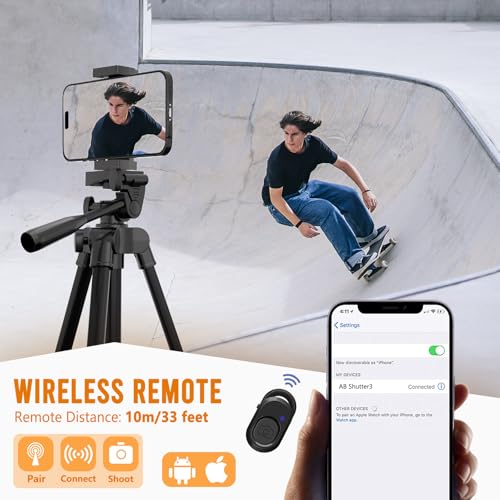 Trépied pour téléphone Luswemi 133 cm avec télécommande pour iPhone et GoPro