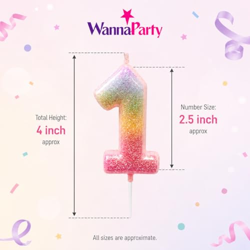 Image of Wanna Party Glitter Colorful 1st Birthday Candle, Number 1 Cake Candle Cake Toppers for Girl Women, Glitter Colorful Themed Party Decorations Supplies Birthday Gifts