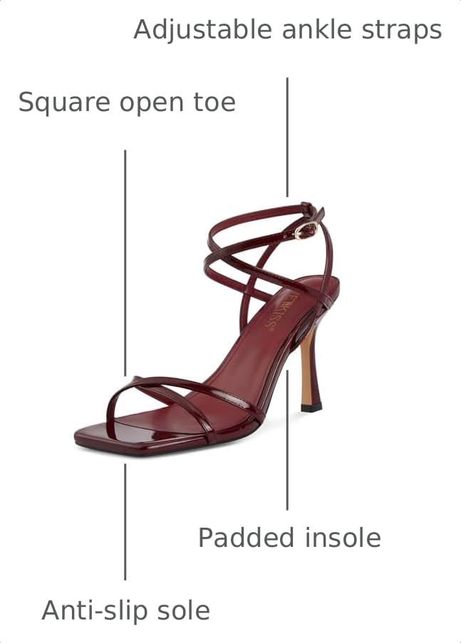 Image of wetkiss Strappy Heels for Women Stiletto High Heeled Sandals Adjustable Ankle Strap, Square Open Toe for Homecoming Party Dress Wedding Daily