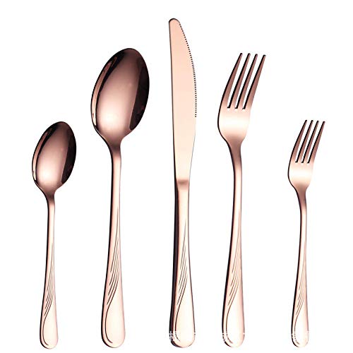 Miminuo Set Cubiertos De Mesa,Juego de Cubiertos de Acero Inoxidable con baño de Titanio-Conjunto de 30 Piezas en Oro...