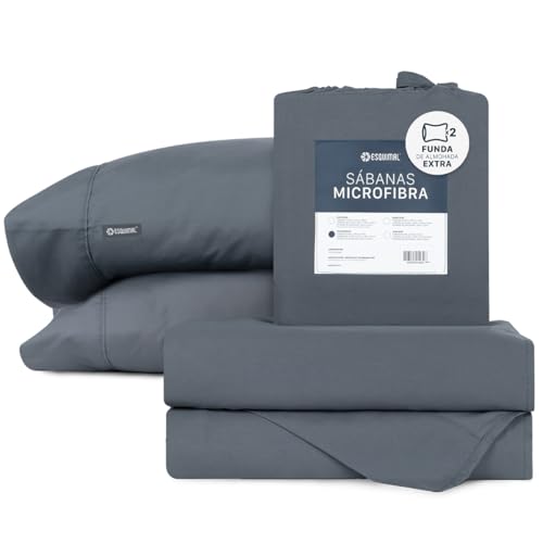 Consejos para Comprar Sábanas y fundas de almohada para comprar hoy. 48 ESQUIMAL Juego de Sábanas de Microfibra + Fundas de Almohada Extra, Suaves y Frescas (Gris Oscuro, Individual)