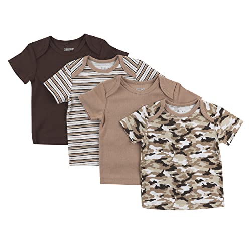 Hanes Baby T, Flexy Soft Stretch Shirt, Expandable Shoulder, 4-Pack, Dusty Brown/Tan, 6-12 Months