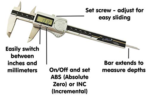 Digital Caliper, Absolute Origin Stainless Steel Electronic Measuring Tool by EAGems, IP67 Waterproof Rating - 6 inch/150mm - Large LCD Screen Displays SAE/Metric; Accurate, Precise Vernier Calipers - Thumbnail 3