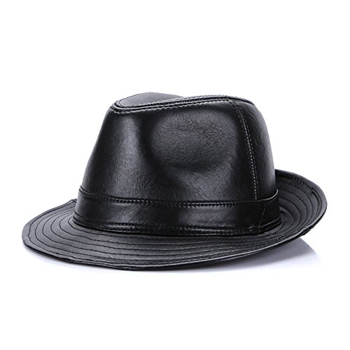 Sandy Ting Sheepskin Leather Hat Classic Cowboy Fedora Hat (Large/22-23In) Black #TOP1