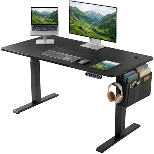 Image of Blisswood Computer Standing Desk, Electric Height Adjustable 120 × 60cm, Sit Stand Office Desk with Memory Smart Panel, Industrial Design PC Gaming Metal Frame Table, Home Writing Workstation_Black