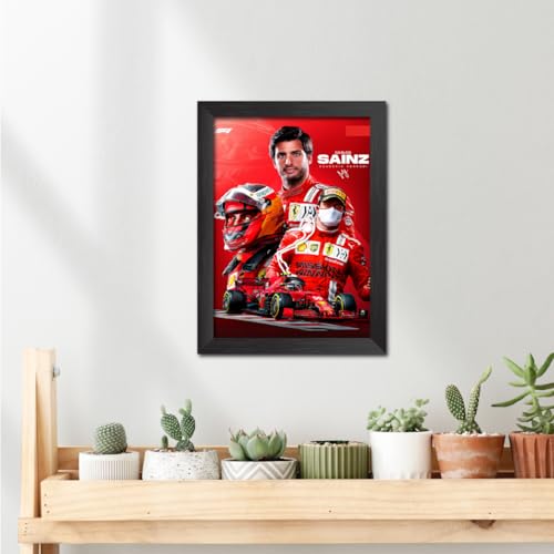 Image of TenorArts Carlos Sainz Poster F1 Driver Posters Formula One Photo Frame Painting with Matt Finish Dark Texture (12 inches x 9inches)