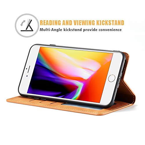 Qltypri Iphone 6 Iphone 6S Case, Premium Pu Leather Cover Tpu Bumper With Card Holder Kickstand Hidden Magnetic Adsorption Shockproof Flip Wallet Case For Iphone 6 Iphone 6S - Brown #TOP2