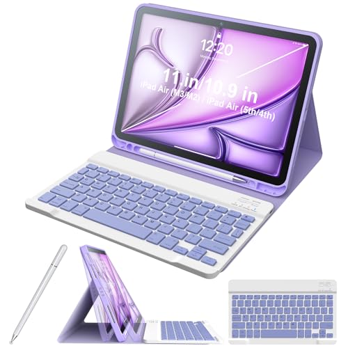 Kiloob iPad Air iPad Air 11�C���`�p / Air ��5�����4����P�[�X �y���V���z���_�[�t�� Air 11�C���` M3/M2 (2025/2024) Air 5/Air 4�p �L�[�{�[�h�P�[�X �X�^�C���X�t�� (�p�[�v��)