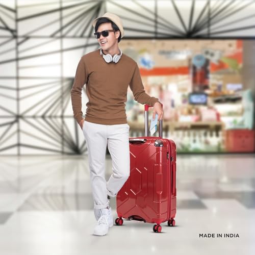 Image of Awenger Polycarbonate Trolley Bag Set - Cabin (50 cm) + Check-in (66 cm) | Hard Shell 8 Spinner Wheels | Lightweight & Durable Luggage | 360 Spinner | Water Repellent | Red