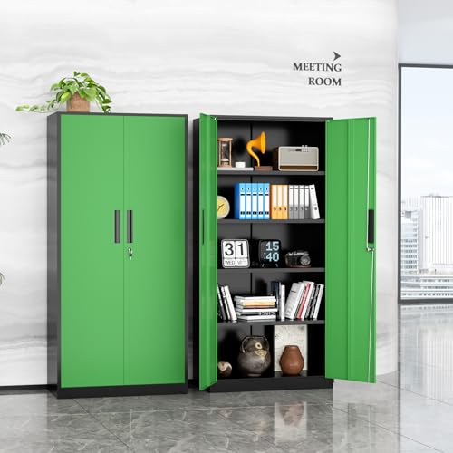 Image of INTERGREAT Metal Storage Cabinet, 72 inch Locking Steel Cabinets with 2 Door and 4 Adjustable Shelves, Tall Metal Cabinet for Home Office, Garage, Warehouse,(Black+Green)