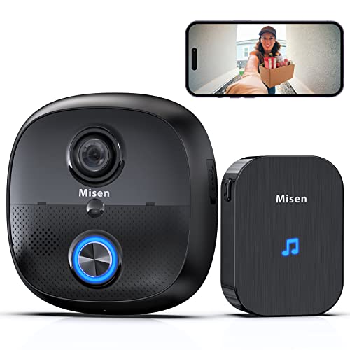 misen Wireless WiFi Video Doorbell Camera - IP65 Security, Direct Video Call, PIR Alert, Night Vision, Wire Free/Wired, 3 Storage Options, Chime Included
