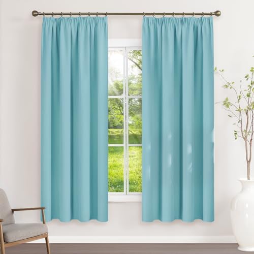 Runyéla Vorhänge Blickdicht mit Kräuselband Thermovorhänge Kälteschutz | 175Hx140Bcm,Himmelblau,2er Set,Verdunkelungsvorhänge für Schienensystem,Gardinen für Wohnzimmer,Blackout Cu