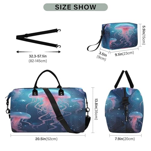 Kigai Sea Jellyfish Duffle Bag Versatile Travel Duffel for Men and Women, Carry On for Weekend or Overnight Stay3