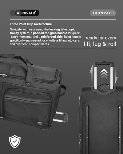 Aerostar 32" Large Lightweight Duffle 2 Wheel Travel Bag Holdall Suitcase Check-In Luggage Ironpath (122L, Black) - 6
