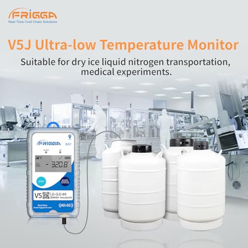 Image of Frigga V5J 4G /5G Real Time Temperature Data Logger with Extra Low External Probe Single Use 28800 Points Remote Digital Temperature Recorder 60 Days for Pharmacy Dry Ice Liquid Nitrogen Transportation
