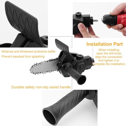 Image of Drill Convert to Chainsaw Attachment Accessory Woodworking Cutting Tool Pruning Chainsaw Power Chain Saws for Tree Trimming Wood (4-inch)