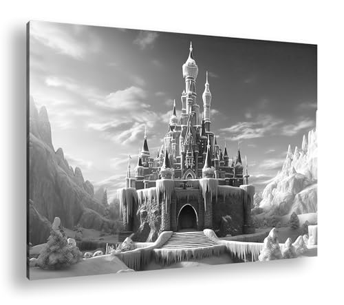 Toile murale salon pour habiller un mur vide avec le château glacé deyoli 90 x 60 cm