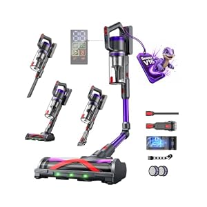 Circlio Akku Staubsauger, 600W/58000Pa/75Min, Laufzeit Staubsauger Kabellos mit Smart LED Display und Ladestation, Automatikmodus Akkusauger mit Antitanglebürste für Teppich, Hartboden und Tierhaare
