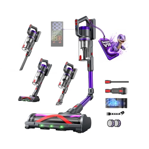 Circlio Aspiradora Sin Cable 58000Pa/600W/75Min, Escoba Aspiradora sin Cable con Brazo Flexible 1.6L, Modo Automático, Aspirador Inalámbrico Antienredo, Ideal para Suelos, Alfombras y Pelo de Mascotas