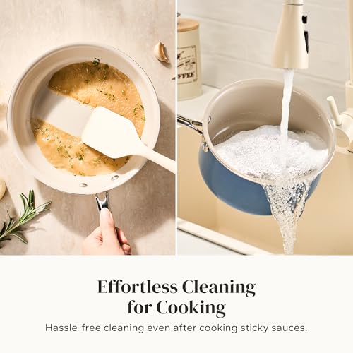 Image of Redchef Ceramic Stock Pots Set 5QT, Sauce Pan with Lids(2.5QT /3.5QT), Induction Cooking Pot Set,Ceramic Pots with Stay Cool Handle, Nonstick Cookware Set, PTFE /PFASFree, Dishwasher /Oven Safe (Blue)