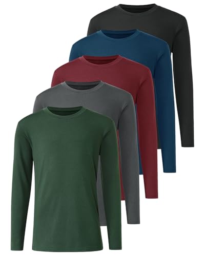 5 Pack: Youth Boys Long Sleeve Shirts Dry Fit Athletic T Shirts for Teens Kids Performance Activewear Tops Tees