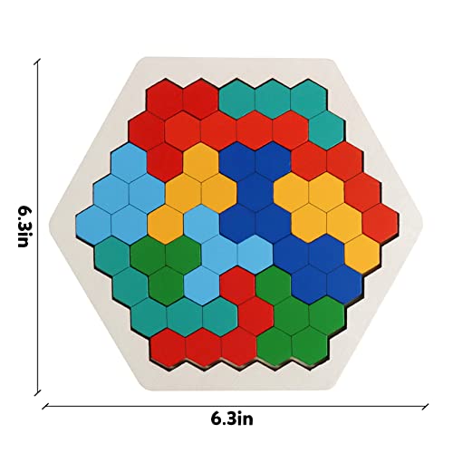 Skrtuan Wooden Blocks Puzzle for Kid Adults Brain Teaser Hexagon Puzzles Games Toy Shape Pattern Block Tangram Geometry Logic IQ STEM Montessori Educational Gift for Kids Boys Girls Challenge - Image 4