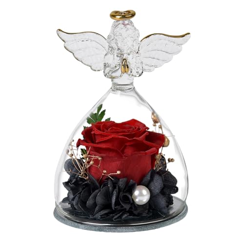 Flores conservato con un regalo di angelo figura per il suo rosa naturale conservato in ideale per la nascita di San o decorazione romantica per la casa