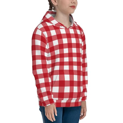 Red Checkboard Kids Pullover Hoodies Boys Sweatshirts Girls Athletic Clothes with Pocket3