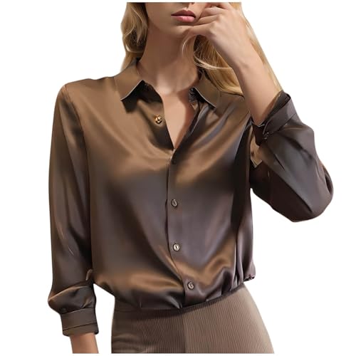 Blusa de satén para mujer, de manga larga, con botones, elegante, cuello en V, camisa de seda, informal, para el trabajo, la oficina, blusa de gasa, sin arrugas, camisetas de fiesta para mujer
