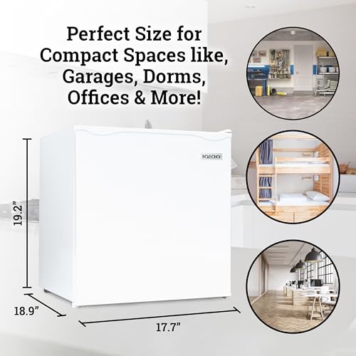 Image of Igloo 1.6 Cu.Ft Mini Fridge with Freezer- Single Door Compact Refrigerator with Glass Shelves for Homes, Dorms & Offices- Keep Snacks, Drinks & Frozen Foods Cool with Temperature Control Fridge- White