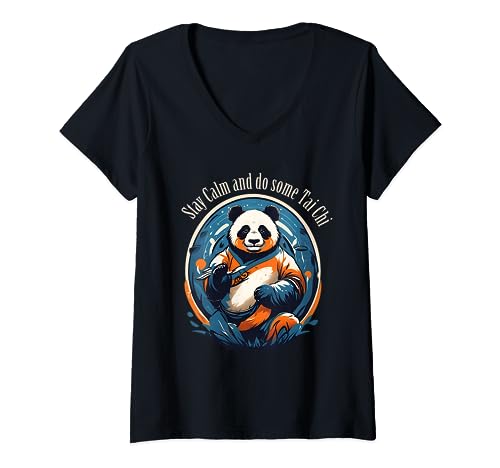 Tai Chi Panda, Stay Calm enjoy funny exercise. Yoga Pilates Camiseta Cuello V