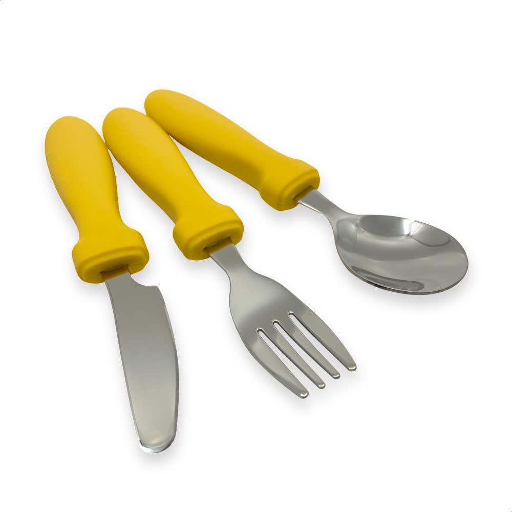 Couverts enfant en silicone 3 pièces - Jaune