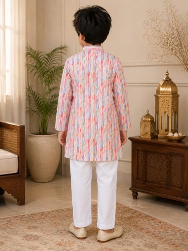 Image of superminis Boys Cotton Golden Embroidery Printed Full Sleeves Kurta with Pyjama Ethnic Wear Set