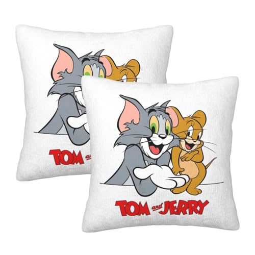 枕カバー トムとジェリー クッションカバー 2枚セット 座布団カバー まくらカバー おしゃれ 可愛い ソファ背当て 抱き枕 インテリア飾り オフィス 部屋飾り 四季通用 50X50cm