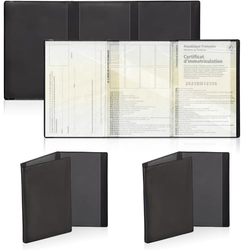 jiawaggag Lot De 3 Pochette Carte Grise et Assurance - Étui Protection Certificat Immatriculation - Pochette Transparente Plastique pour Documents Voiture...