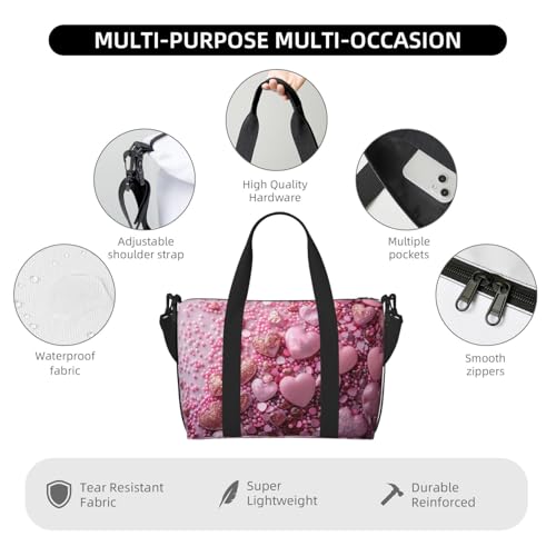 Pink Glitter Heart Candy Large Laptop Tote Travel Work Bag For Women Men Gym Beach Bag For Women Crossbody Carry On Shoulder Bag With Compartments Zipper,Overnight Weekender Bags3